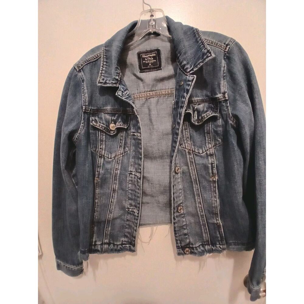 Abercrombie & Fitch Jean Jacket Blue Denim Fray Distress Y2K Blue Cropped Medium